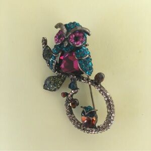 Rare Swarovski Crystal Owl Mommy Baby Brooch